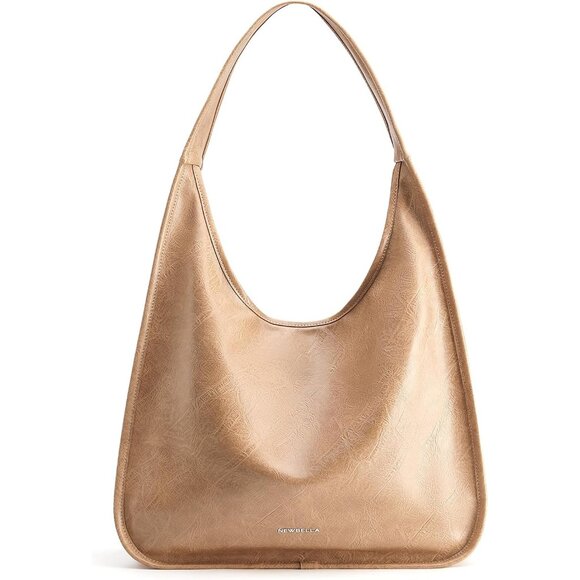 Newbella Women's Khaki Soft PU Leather Shoulder Tote Hobo Purses with Zipper - Picture 1 of 7